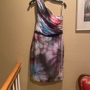 One shoulder lavender floral sheath dress